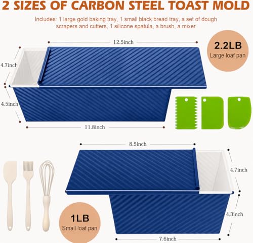 Bread Loaf Pan with Lid-2Pack, 2.2LB & 1LB - color: Blue with White Interior, size: 2.2LB & 1LB