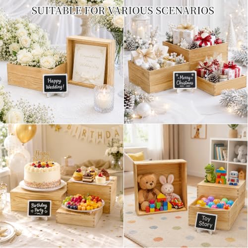 6 Pack Wooden Buffet Risers Cupcake Stand Buffet Display with Mini Signs - color: Beige, size: 6 Pcs