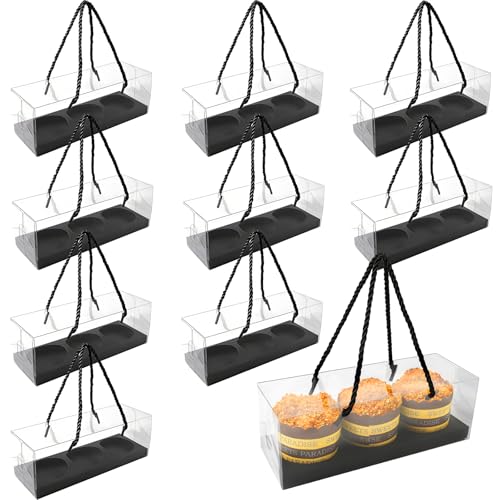 20Pcs Clear Cupcake Boxes with Handle, Cupcake Carrier for Party - color: Black