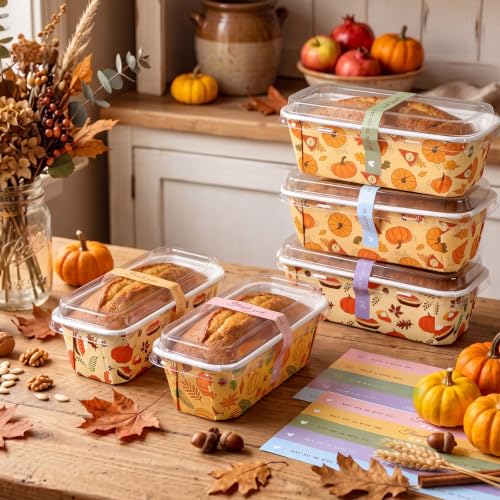 Rtteri 100 Set Fall Paper Loaf Pans with Lids Bulk, Disposable Bread Pans