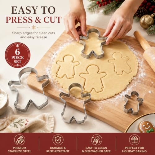 6-Piece Christmas Gingerbread Cookie Cutters, Man & Woman, 3 Sizes - style: style5