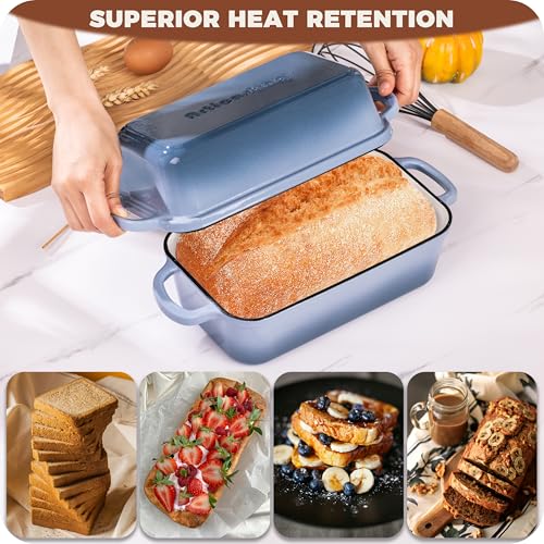 Cast Iron Loaf Pan with Lid, 9x5 Loaf Pans for Homemade Bread - color: Sea Salt, size: 9x5 Inch
