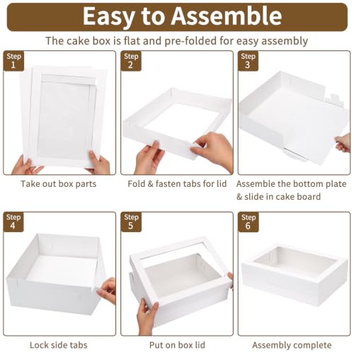10pcs 14x10x4in Cake Boxes with Board, Rectangle Quarter Sheet Bakery Box - size: 14*10*4In