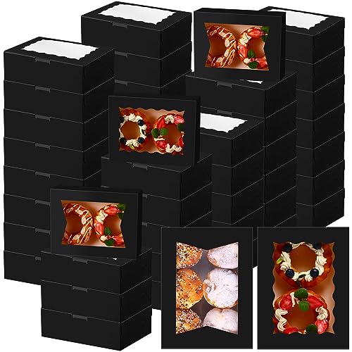 TaoBary 100 Pcs Cookie Bakery Boxes with Window 8x6x2.5,2 Style Bake, Black - color: Black