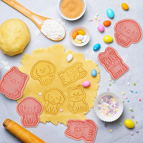 Dog Cookie Cutters Set, 8 Pcs Puppy Cookie Cutter with Plunger Stamps - color: Dog Cookie Cutters With Plunger Stamps