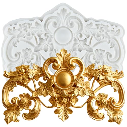 Baroque Scroll Fondant Mold Flower Relief Silicone Molds