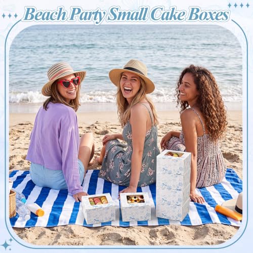 Chivertino 50 Pack Blue Seashell Square Cookie Boxes with Window - color: Blue, size: Seashell