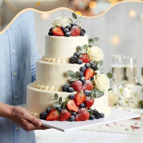 MotiMind 6 Pack 14 Inch Square Cake Drums White Cake Boards Cardboard Drum Foil Wrapped Pastry Board Support for Displaying Pastries Desserts Cupcake