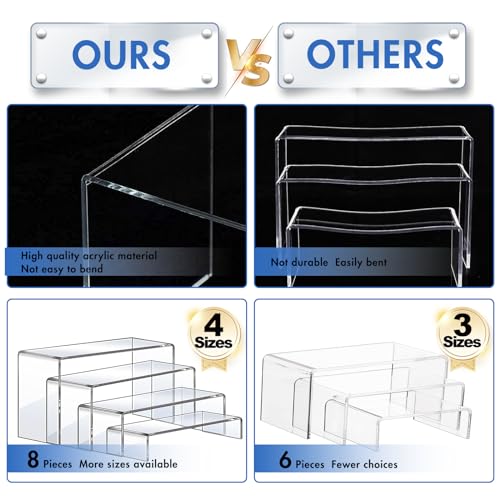 Aheroi Acrylic Risers Display Stands, Acrylic Stands for Display 8Pcs 2Set