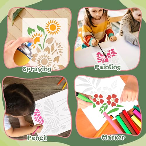 Dayker 15PCS Flower Stencils, Wildflower Leaf Painting Stencils - color: Flower