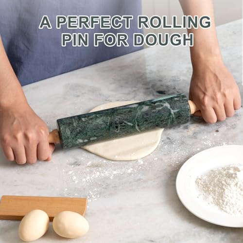 Koville Indian Green Marble Rolling Pin, Non-Stick Stone Dough Roller, 18 Inch Rolling Pin for Baking,Pasta, Dumpling, Ravioli, Fondant,Pie Crust, Kitchen Baking Pastry Tools, Kitchen Essential - color: Indian Green