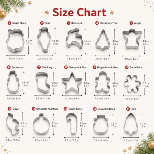 Mini Christmas Cookie Cutters, Metal Holiday Shapes, 15-Piece Set - style: mini christmas cookie cutter set
