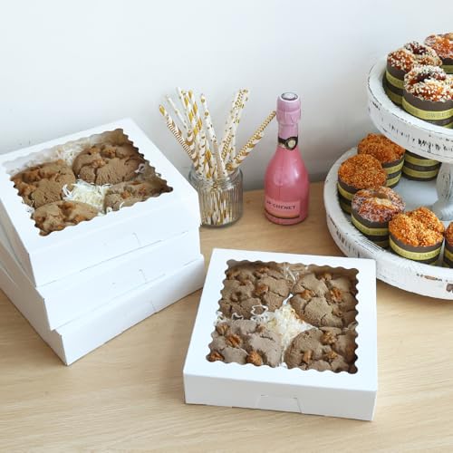 Moretoes 12pcs 8x8x2 Inches Treat Boxes, Cookie Boxes with Window
