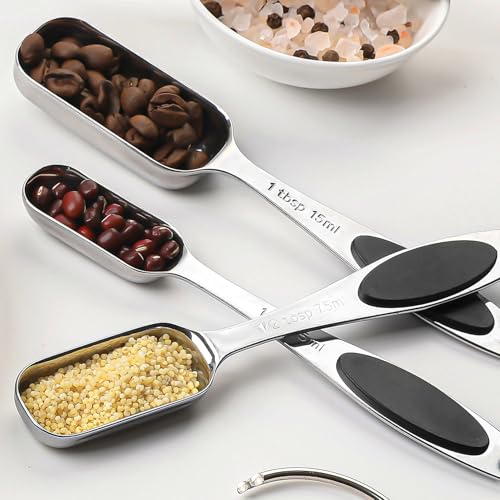 Magnetic Measuring Spoons Set Stainless Steel Magnetic Measuring Spoons - color: Black