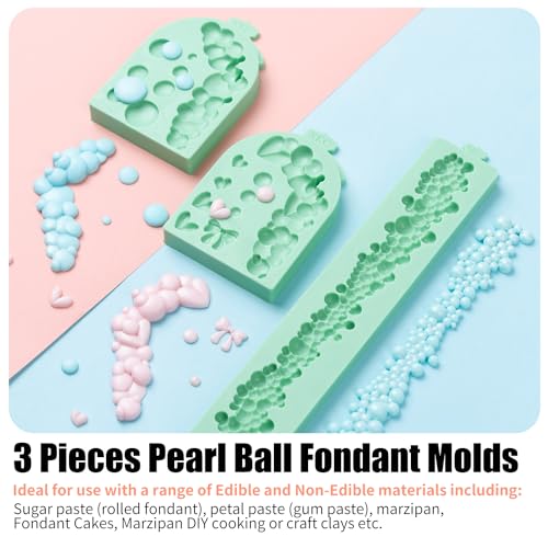 KALAIEN 3 PCS Pearl Bubbles Ball Fondant Molds, Pearl Borders Silicone Mold - color: Arch