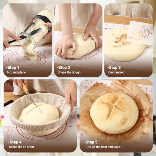 Sourdough Starter Kit | 34Oz Sourdough Bread Baking Supplies - Banneton Bread Proofing Basket, Sourdough kit Included 1x Bread Proofing Basket, Thermometer - Easy to Clean Banneton Basket