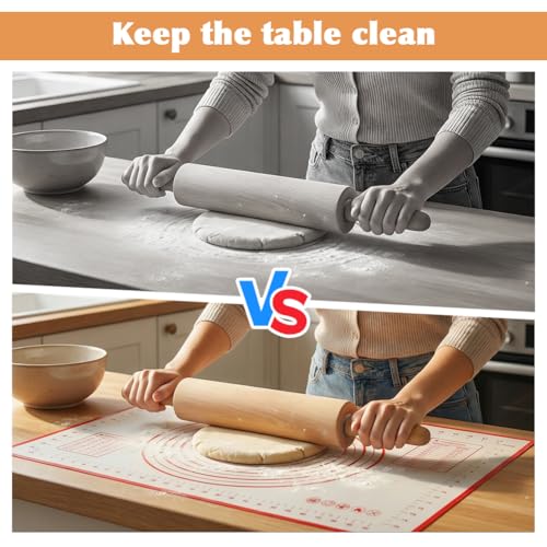 Rolling Pin Set for Baking, Wooden Dough Roller with a 24×16 Inch Silicone Mat and Stand, Kitchen Pastry Baking Accessories for Pie Crust, Cookies, Pizza Dough and Bread