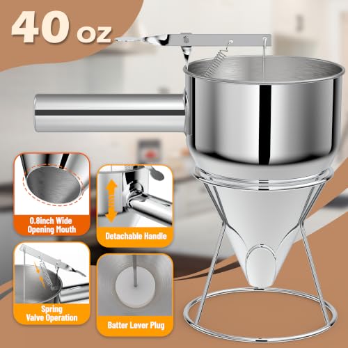 Pancake Batter Dispenser, Pancake Dispenser with 0.8" Large Spout, Easy-Pour Cake Batter Funnel for Thick Mix with Fruits or Chocolate Chips, Stainless Steel Funnel for Home and Kitchen