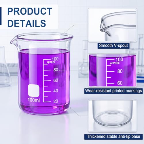 Tellegloww 12 Pcs 100ml Glass Beaker Measuring Cups Borosilicate Beakers