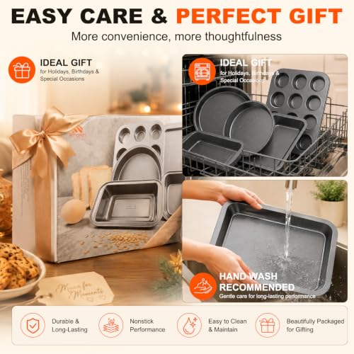 6-Piece Baking Pans Set, Nonstick Baking Set with Glove - size: 6pcs