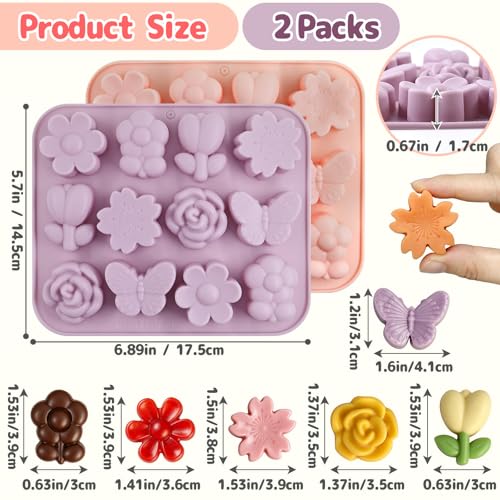 Flower Ice Cube Mold, Flower Chocolate Candy Molds 24-Cavity - color: Flower, Pink + Purple