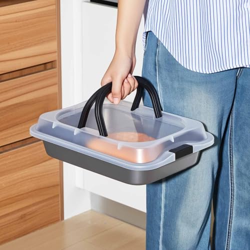 Qinyoung 2 Pcs Black Gray Cake Pan with Lid and Handle, 9 X 13 Inch - color: Black Gray