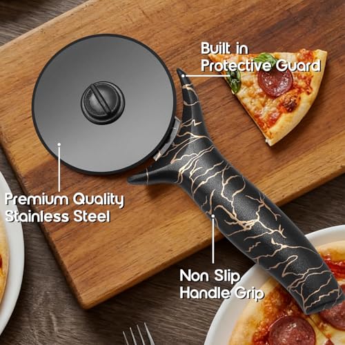 Pizza Cutter Wheel - Removable Blade, Easy to Clean, Non-Slip Grip - color: Black