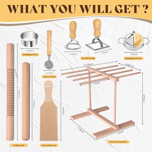 9Pcs Wood Pasta Making Kit - color: 9 PCS