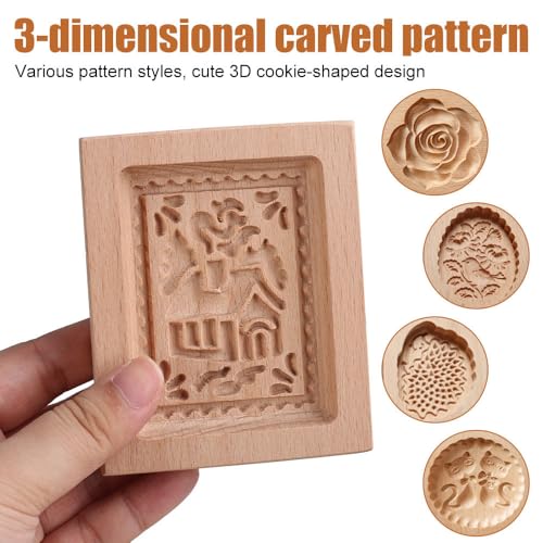 Wooden Baking Mold, 3D Carved Wooden Biscuit Molds, Chocolate Cookie Molds with Beautiful Patterns for Cleaning & Easy Release - size: Rose