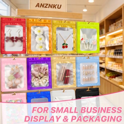 ANZNKU 100Pcs Pink Mylar Bags, Resealable Smell Proof Zip Goodie Baggies - color: Pink, size: 5.12x8.27 inches
