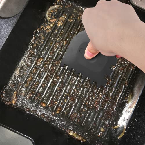 3 Set Plastic Grill Pan Scraper Tool for Griddle Cleaner, Cast Iron Accessories, Kitchen Cleaning Tool Kit - style: Grill scraper, Black
