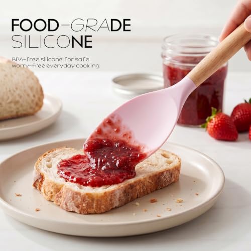 oannao Silicone Kitchen Utensils Set - 446°F Heat Resistant Cooking Utensil Sets, Spatula,Turner,Tongs,Spoon,Whisk, Wooden Handle Silicone Kitchen Gadgets Tools for Non-Stick Cookware BPA Free (Pink) - color: Pink