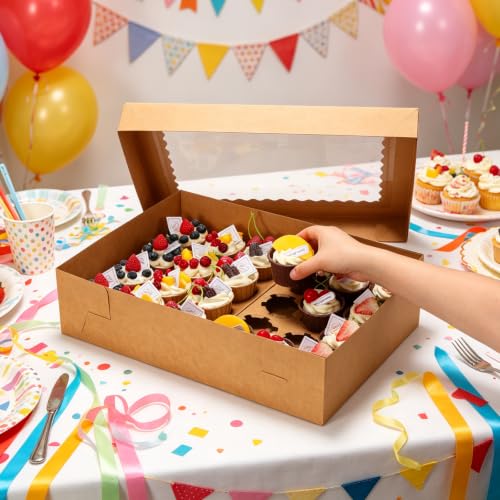 5 Pack 24 Count Standard Cupcake Boxes with Window & Inserts Brown - color: brown