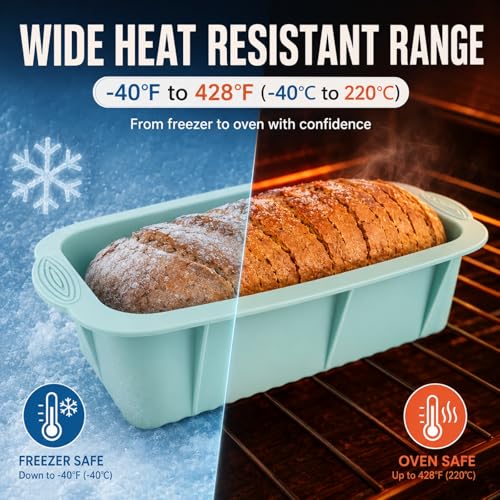 RHBLME 6 Pack Silicone Loaf Pan - Non-Stick Silicone Bread Loaf Pan, 10 x 4.9 x 3.9 Inch, For Bread, Meatloaf & More