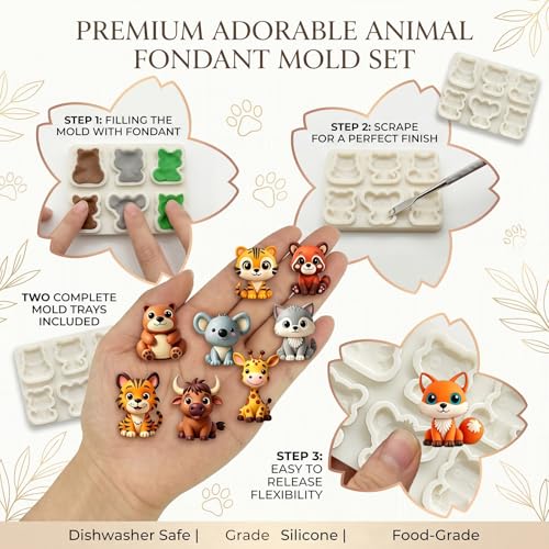 2Pcs 3D Fox Bear Tiger Silicone Fondant Molds for Cake Decorating - color: Fox silicone mold