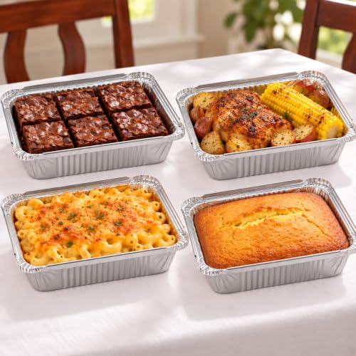 50 Pack Aluminum Foil Pans with Clear Lids, 8.3"x6.2", 2.25 LB - size: 50 Pack, style: Pans with Clear Lids