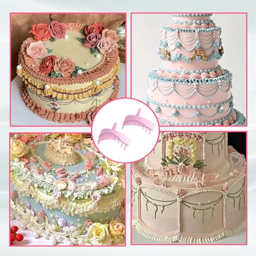 2 PCS Cake Arch Guide Tools, Cake Ruffle Marker for 6"-16" Cakes (Pink)