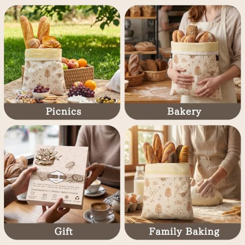 KEKUOU 2-Pack Reusable Beeswax Bread Bags for Homemade Sourdough - color: White