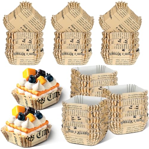Maxcheck 300 Pcs Square Cupcake Liners 2.36'' Paper Baking Cups,Retro - style: Retro