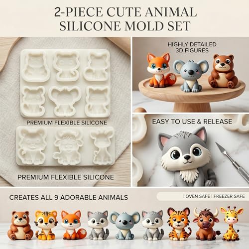 2Pcs 3D Fox Bear Tiger Silicone Fondant Molds for Cake Decorating - color: Fox silicone mold