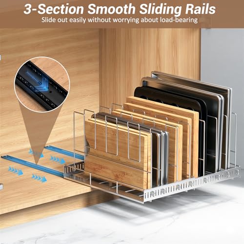 Housolution Pull Out Baking Tray and Cookie Sheet Cutting Board Organizer - color: Silver, 8 Dividers