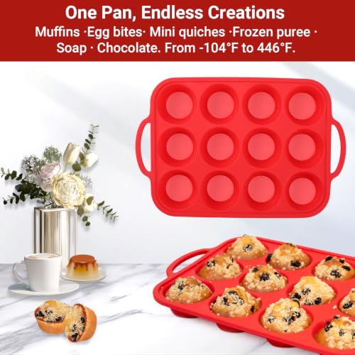 Redfly Silicone Muffin Pans for Baking 12-Cup Regular Size Cupcake Pan 2PCS - color: Red, size: Regular Size-2PACK