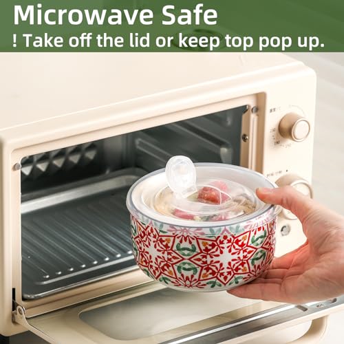 Ceramic Bowl with Lid, Microwave Safe, Set of 4 - color: Color A - Set of 4