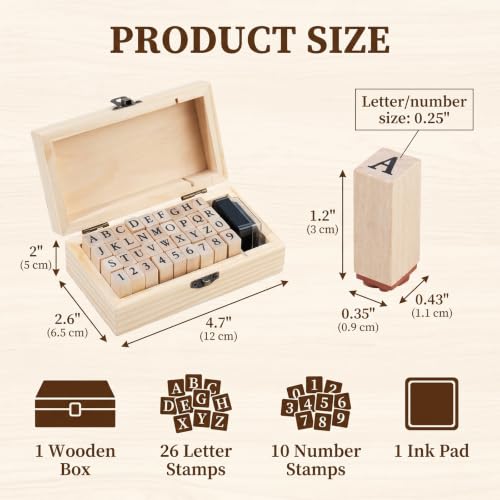 36 Pcs Alphabet Number Stamps, Wooden Rubber Letter Number Stamps Set for DIY Craft Scrapbooking Card Making - color: Yellow