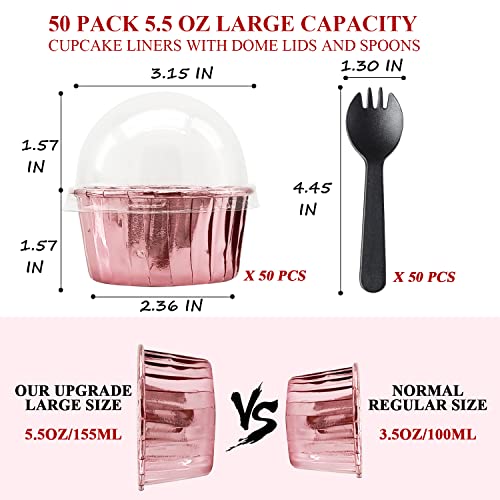 LNYZQUS Foil Cupcake Liners with Dome Lids, 5oz Mini Baking Cups - color: Rose Gold, size: 50 Pack