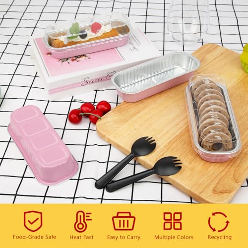 LNYZQUS Mini Loaf Pans with Lids 100 Pack, 6.8oz Rectangle Cake Tins - color: Pink, size: 6.8 oz