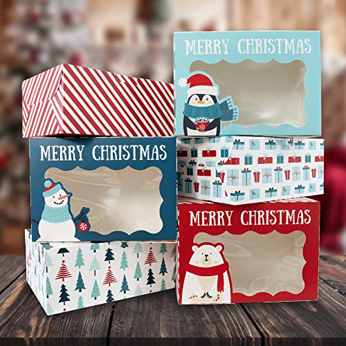 Christmas Cookie Boxes - 12 Pack - Assorted Bakery Gift Boxes with Window - color: Christmas Characters
