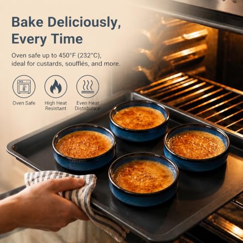 ONEMORE Creme Brulee Ramekins 4 oz Ceramic Ramekin Set of 14, Oven Safe Baking Ramekins, Small Sauce Dishes, Stackable Blue Custard Cups, Dishwasher Microwave Safe - color: Blue, size: 4 oz (14PCS)