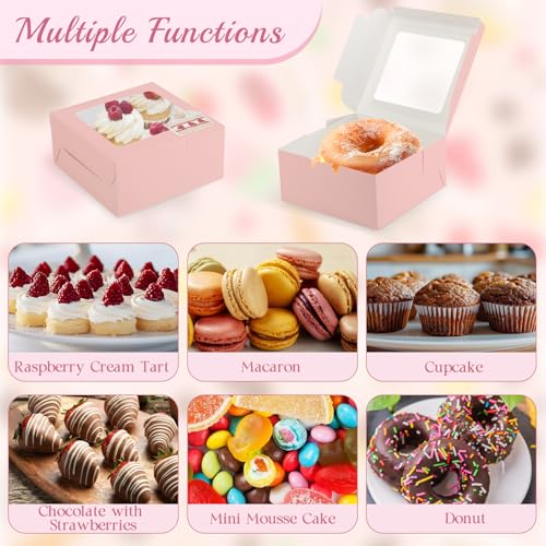 OAMCEG Cupcake Boxes with Window, 6x6x3 Inches Cookie Boxes,50 Pack,Pink - color: pink-stickers-50pcs