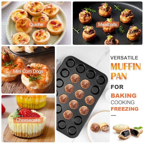 E-far Mini Muffin Pan, 24-Cup Nonstick Carbon Steel Cupcake Pan for Baking - size: 24-Cup